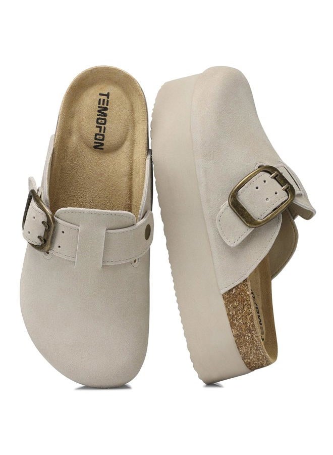 TEMOFON Suede Clogs for Women 2025: Slip-on Genuine Leather Platform Clogs for Women - Close Toe Mules Cork Footbed Potato Shoes, 84-lightgray, 8.5 - Image 1