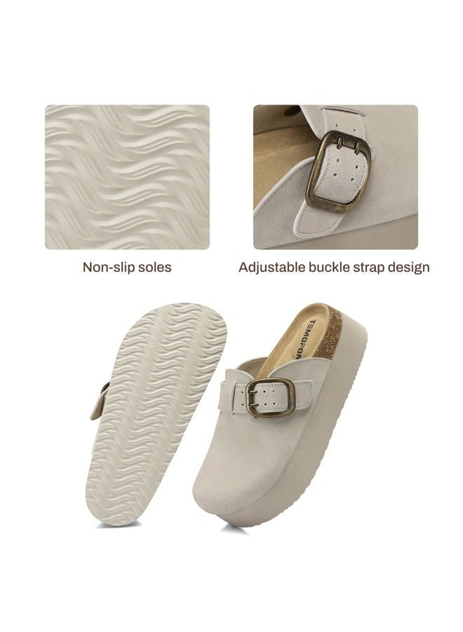 TEMOFON Suede Clogs for Women 2025: Slip-on Genuine Leather Platform Clogs for Women - Close Toe Mules Cork Footbed Potato Shoes, 84-lightgray, 8.5 - Image 5