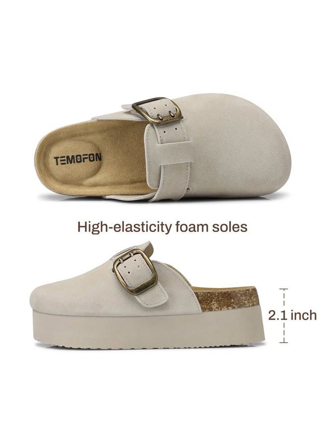 TEMOFON Suede Clogs for Women 2025: Slip-on Genuine Leather Platform Clogs for Women - Close Toe Mules Cork Footbed Potato Shoes, 84-lightgray, 8.5 - Image 4