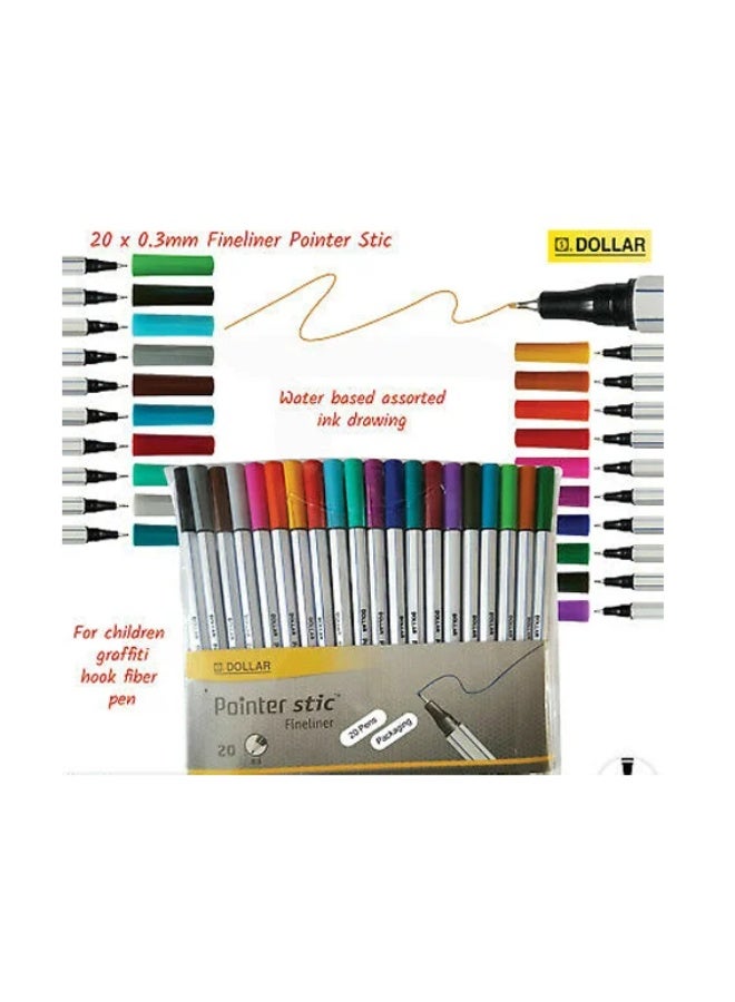 Dollar Pointer Stic Fineliner 0.3mm Assorted Color-20pcs - Image 1