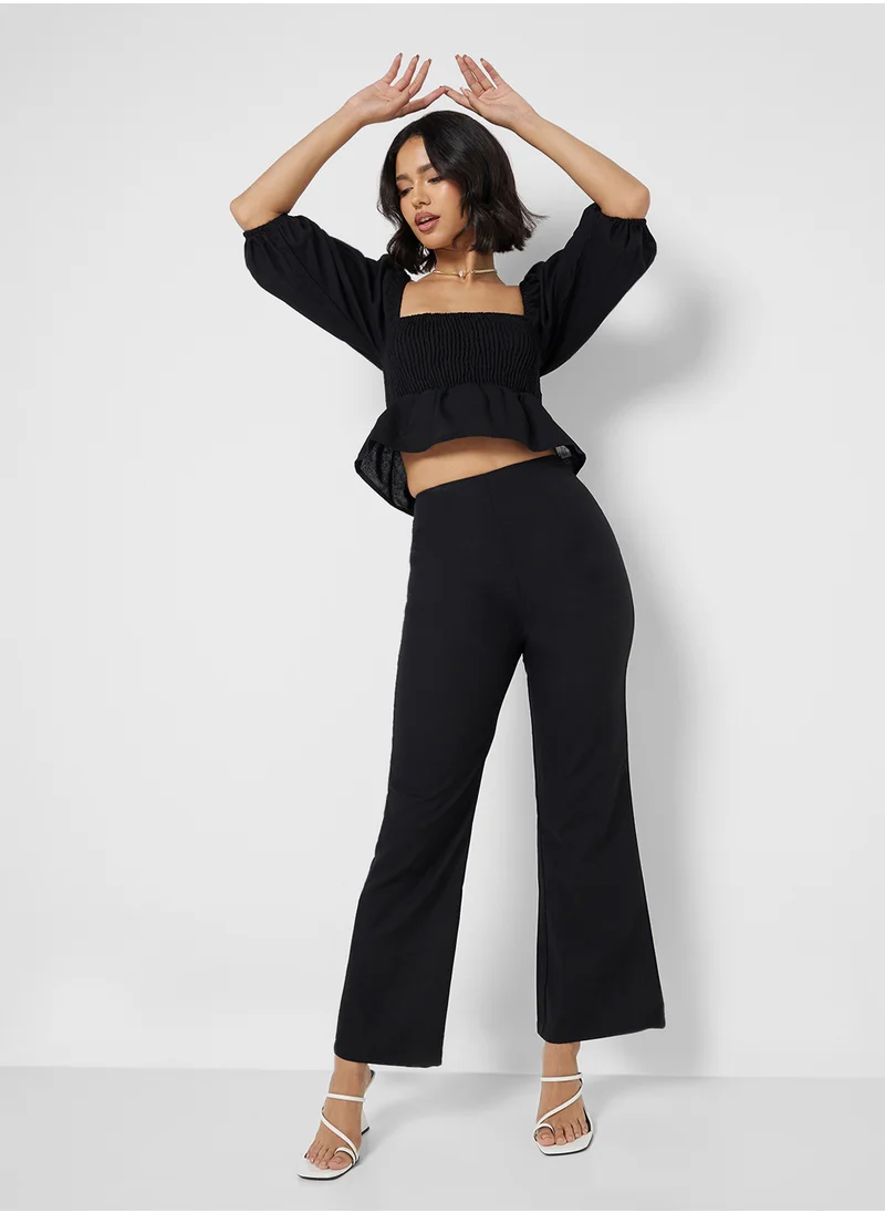 جينجر Cotton Frill Detail Square Neck Top & Pant Set