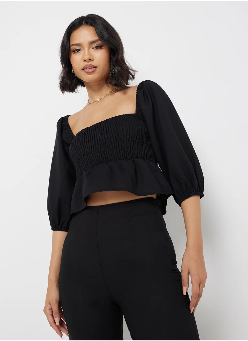 جينجر Cotton Frill Detail Square Neck Top & Pant Set