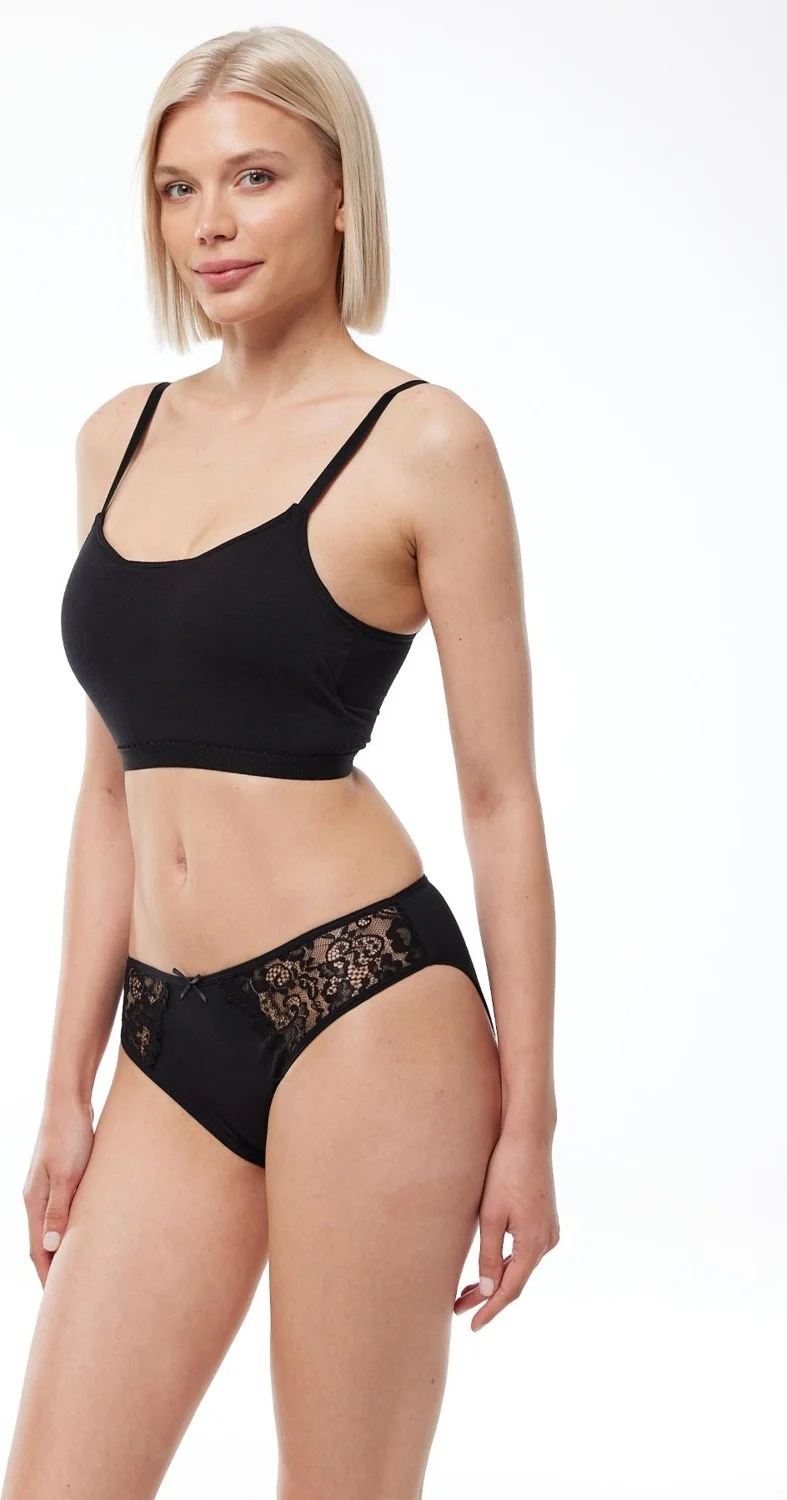 مالابادي Women Black 3 Pack Cotton Elastane Lace Slip Panties 149 3M149