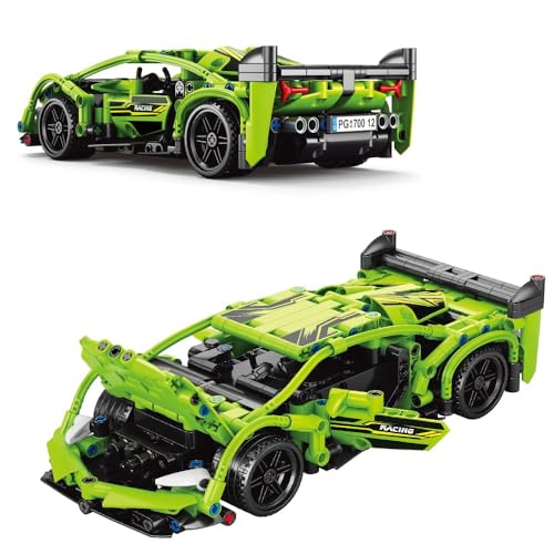 HITRUZ RC Remote Control Engineering Model Car Creative Assembly Toy Kit 2.4GHz Rechargeable Sports Car Toy with Openable Doors & High Speed Racing DIY Model Kit for Kids (Block Rc Car Green) - Image 4