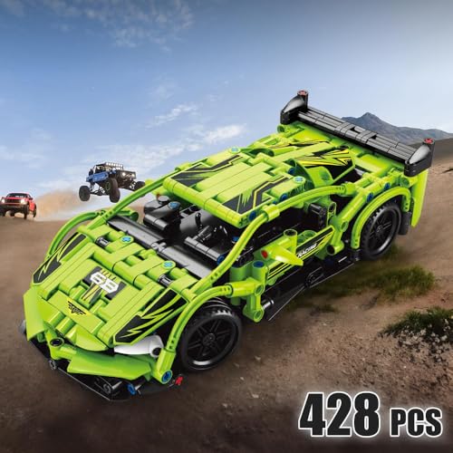 HITRUZ RC Remote Control Engineering Model Car Creative Assembly Toy Kit 2.4GHz Rechargeable Sports Car Toy with Openable Doors & High Speed Racing DIY Model Kit for Kids (Block Rc Car Green) - Image 3