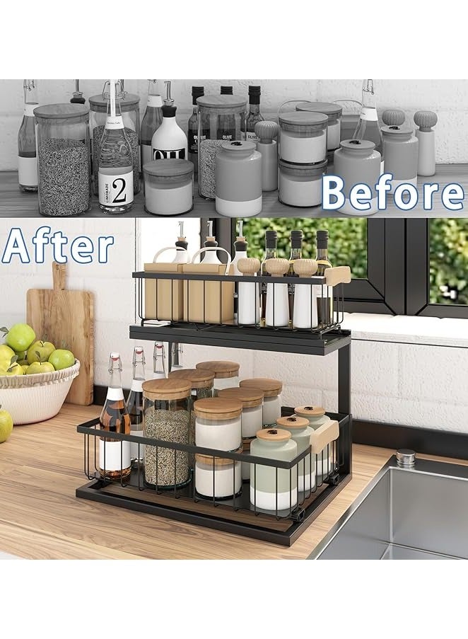 عام منظم خزانة تحت الحوض ذو طبقتين ، منظم سلة متعدد الاستخدامات بتصميم L شكل للحمام والمطبخ - منظم خزانة سحب معدني أسود - Image 3