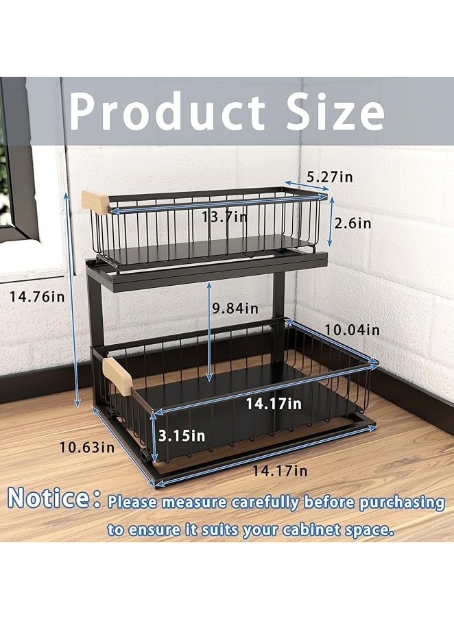 عام منظم خزانة تحت الحوض ذو طبقتين ، منظم سلة متعدد الاستخدامات بتصميم L شكل للحمام والمطبخ - منظم خزانة سحب معدني أسود - Image 4