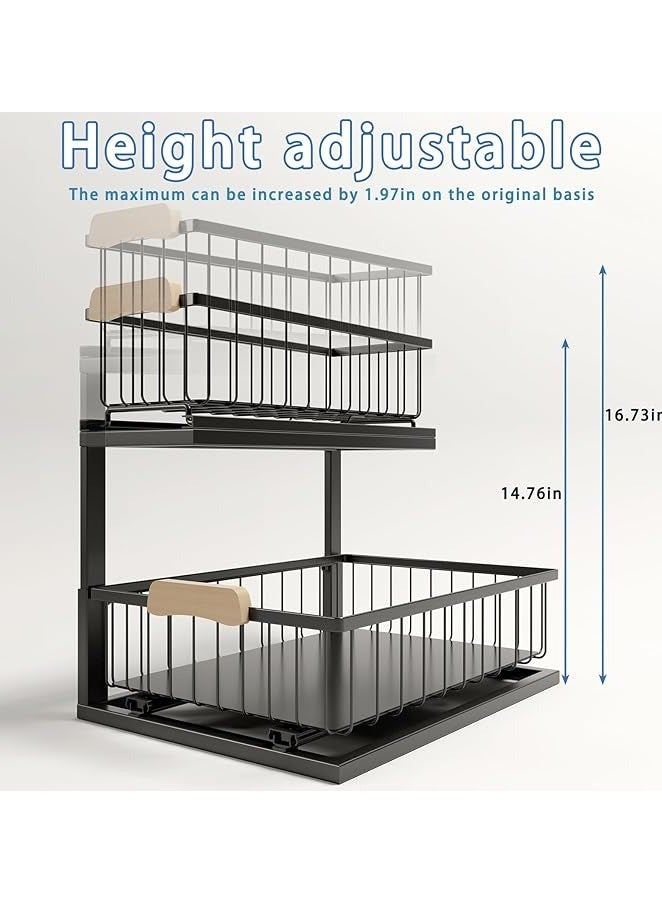 عام منظم خزانة تحت الحوض ذو طبقتين ، منظم سلة متعدد الاستخدامات بتصميم L شكل للحمام والمطبخ - منظم خزانة سحب معدني أسود - Image 5