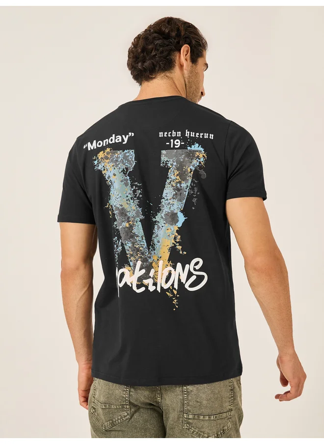 فورت كولينز Fort Collins Men Black Graphic Printed Short Sleeve T-Shirt