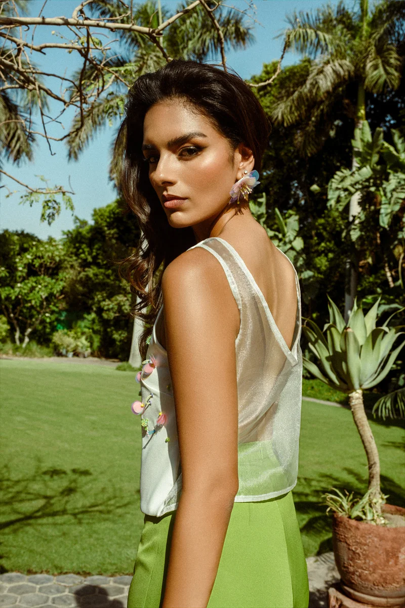 Ziavie Hand beaded organza top