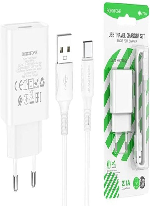 Borofone ba74a aspirer single port charger set(type-c)(eu) white