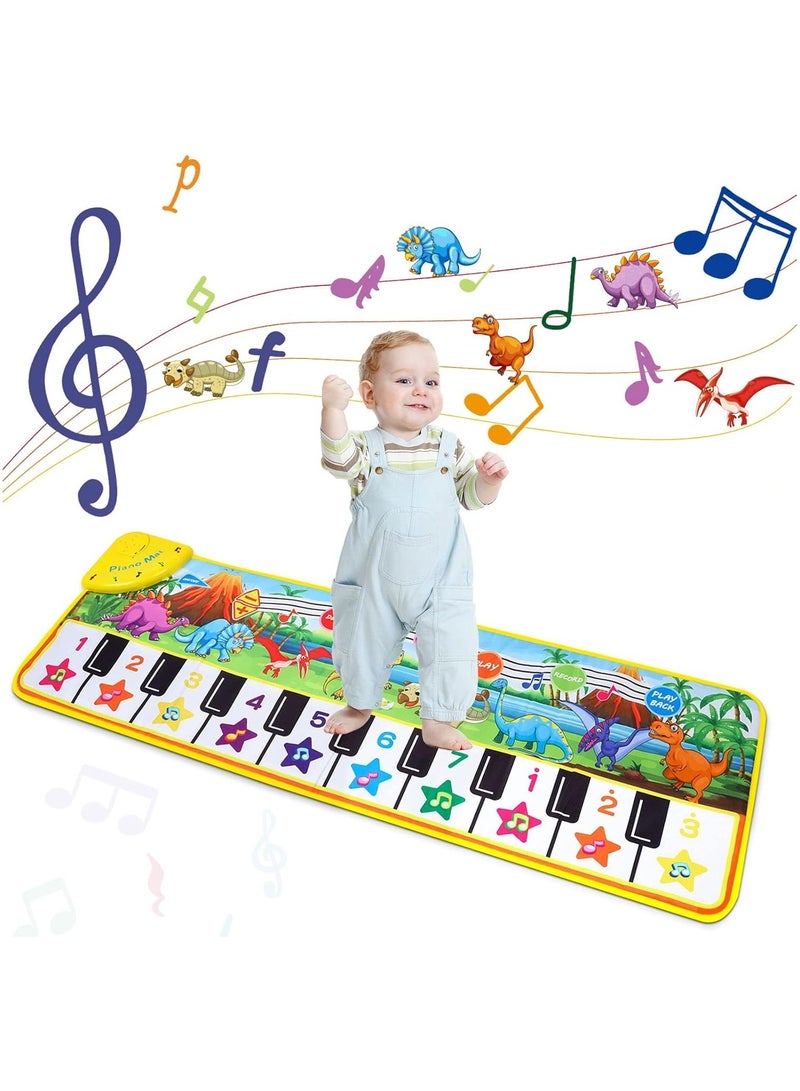 NNEWVANTE Piano Mat for Kids, 43” x 14” Floor Piano Keyboard Mat Carpet Touch Playmat with 10 Demo Songs/ 8 Dinosaur Sounds, Musical Mat Toys Gift forOver 3 years old Old Baby Boys Girls - Image 1