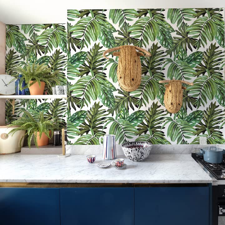 lenify Tropical Peel and Stick Wallpaper Jungle Contact Paper 17.7inch x 393.7inch Palm Leaf Contact Paper Peel and Stick Green Palm Wallpaper Tropical Leaf Removable Decorative Vinyl - Image 2