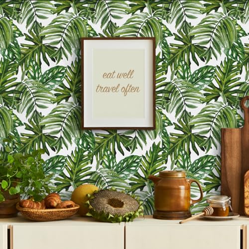 lenify Tropical Peel and Stick Wallpaper Jungle Contact Paper 17.7inch x 393.7inch Palm Leaf Contact Paper Peel and Stick Green Palm Wallpaper Tropical Leaf Removable Decorative Vinyl - Image 3