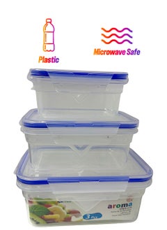 YOLO Microwave Safe Plastic Food Container Airtight Set of 3 Pieces 450ml,900ml and 1800ml-Transparent,BPA Free  - Image 1