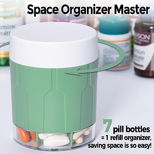 Betife Extra Large Supplement Organizer,Weekly Pill Organizer Bottle, Daily Pill Dispenser with 7 Large Compartments, Organizer to Hold 7 Day Vitamin Medication,21 Labels and a Cleaning Brush（Green） - Image 2