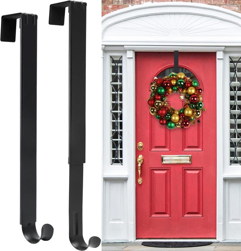 Heyhouse Wreath Door Hanger  2 Pack Adjustable Wreath Hanger For Front Door Decor Halloween Christmas Decorations From 14.9-25""  Heavy Duty Metal Over The Door Hooks Organizer 20 Lbs Indoor Outdoor - Image 1