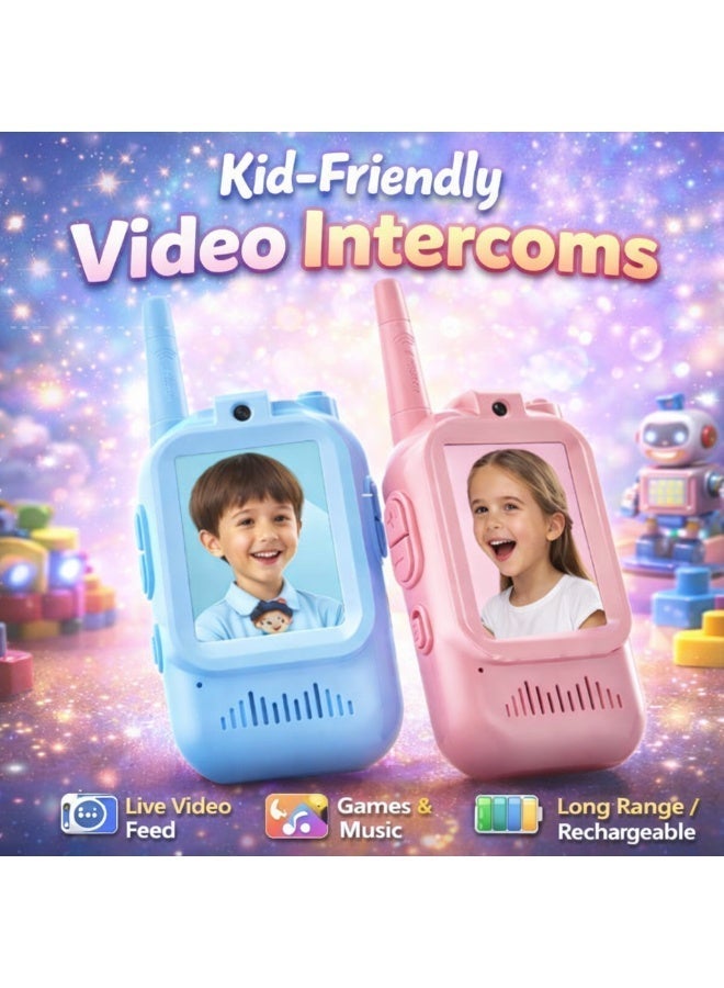 جهاز مكالمات فيديو للأطفال (عبوتان) – مكالمات فيديو مباشرة وجهًا لوجه في الوقت الحقيقي مع شاشة LCD وكاميرا، قابل لإعادة الشحن عبر USB-C، لا يحتاج إلى واي فاي أو شريحة SIM، لعبة جهاز اتصال لاسلكي ثنائي الاتجاه بمدى طويل للأولاد والبنات من عمر 3 إلى 12 سنة (أزرق ووردي) - Image 3