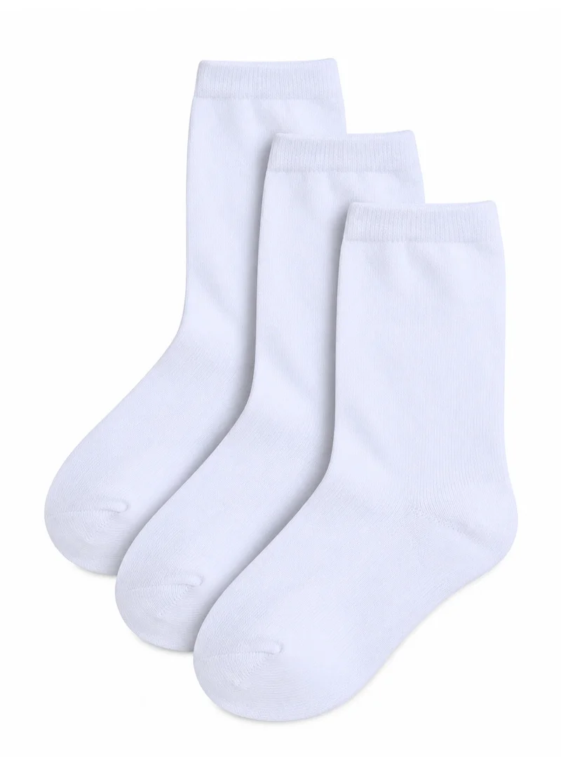 Al Ibrah Kids Plain Crew School Socks 3 Pack - Soft Cotton Blend for Boys & Girls