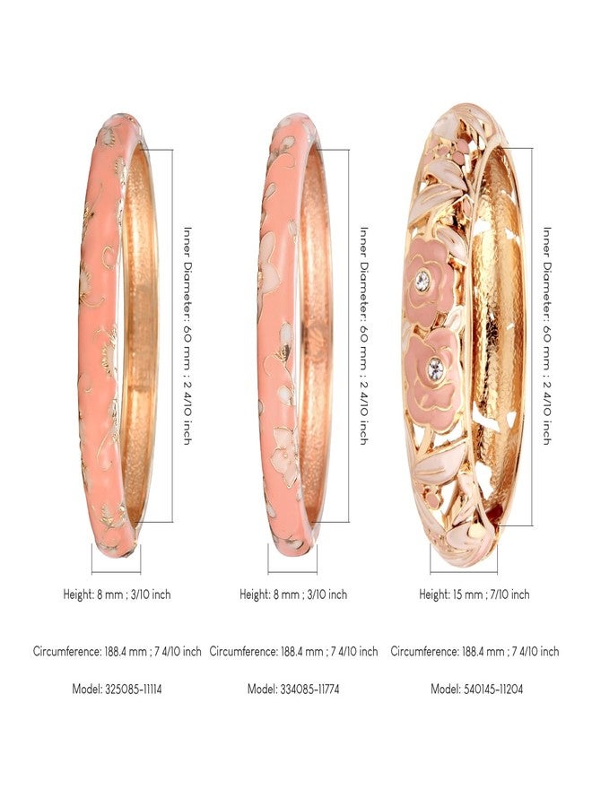 UJOY Vintage Jewelry Cloisonne Handcrafted Enameled Gorgeous Rhinestone Rose Hinged Cuff Bracelet Bangles Gifts 88A10-3PCS Pink - Image 3