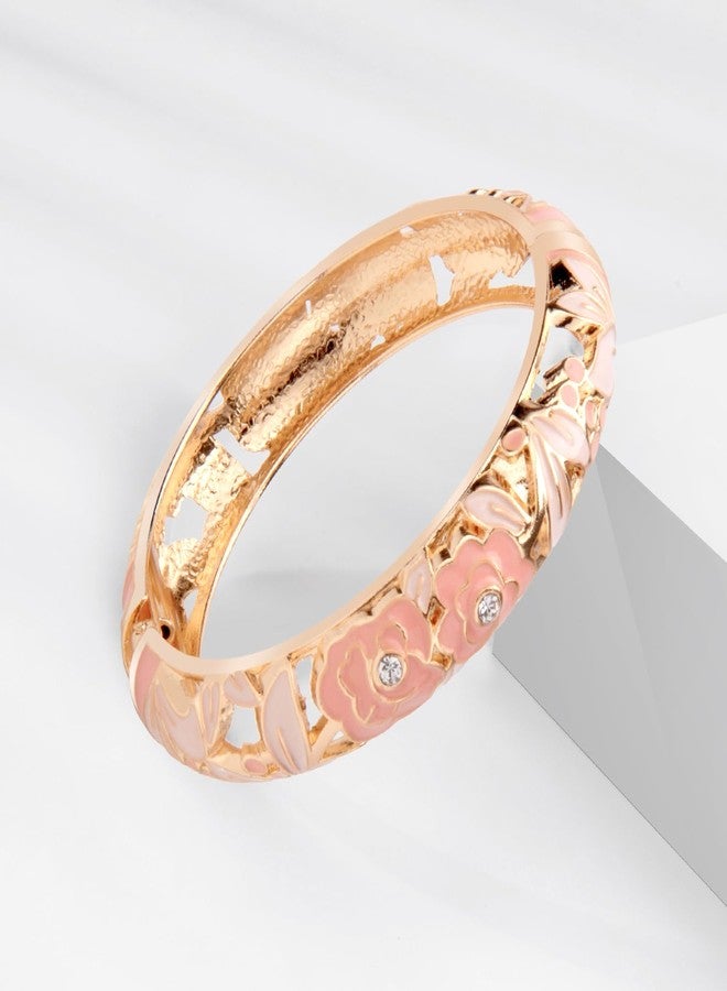 UJOY Vintage Jewelry Cloisonne Handcrafted Enameled Gorgeous Rhinestone Rose Hinged Cuff Bracelet Bangles Gifts 88A10-3PCS Pink - Image 2