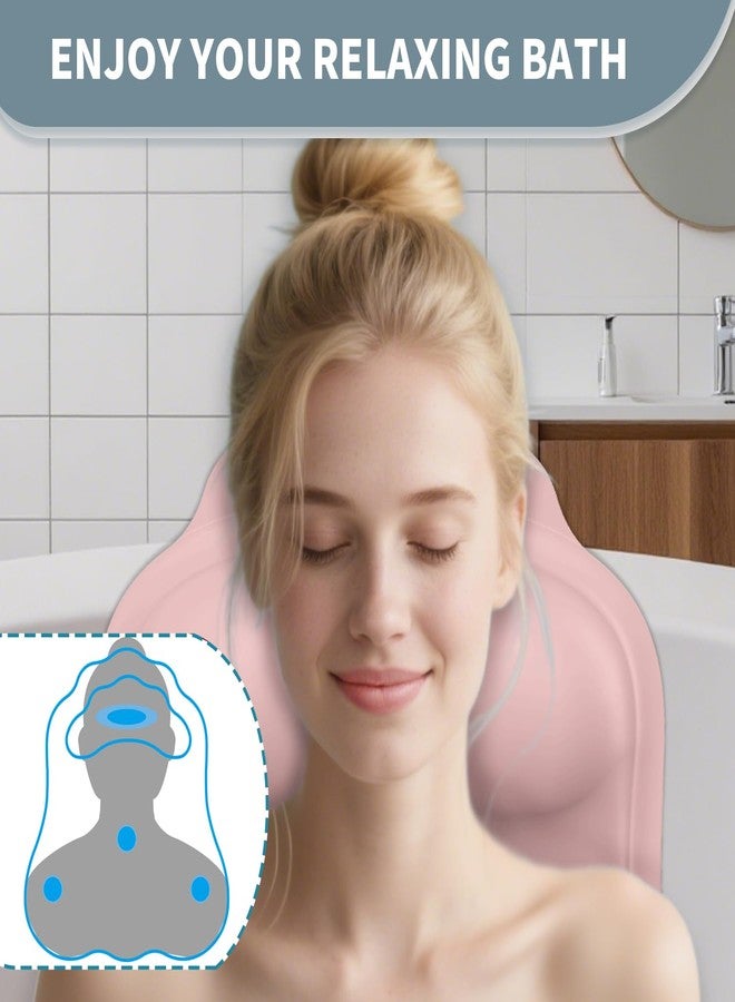 Deenwada Silicone Bath Pillow for Tub – Ergonomic Bathtub Headrest with Inflatable Air Cushion, Non-Slip Suction Cups & Neck/Back Support – Comfortable Spa Bath Accessory for Relaxation (Pink) - Image 3