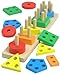 kecristv Montessori Toys for 1 2 Year Old Girl and Boy Birthday Gifts Shape Sorter Wooden Toys for Toddlers Age 13 24 Learning Educational Sensory Stacking Easter Basket Stuffers Toy Toddler Puzzles - Image 3