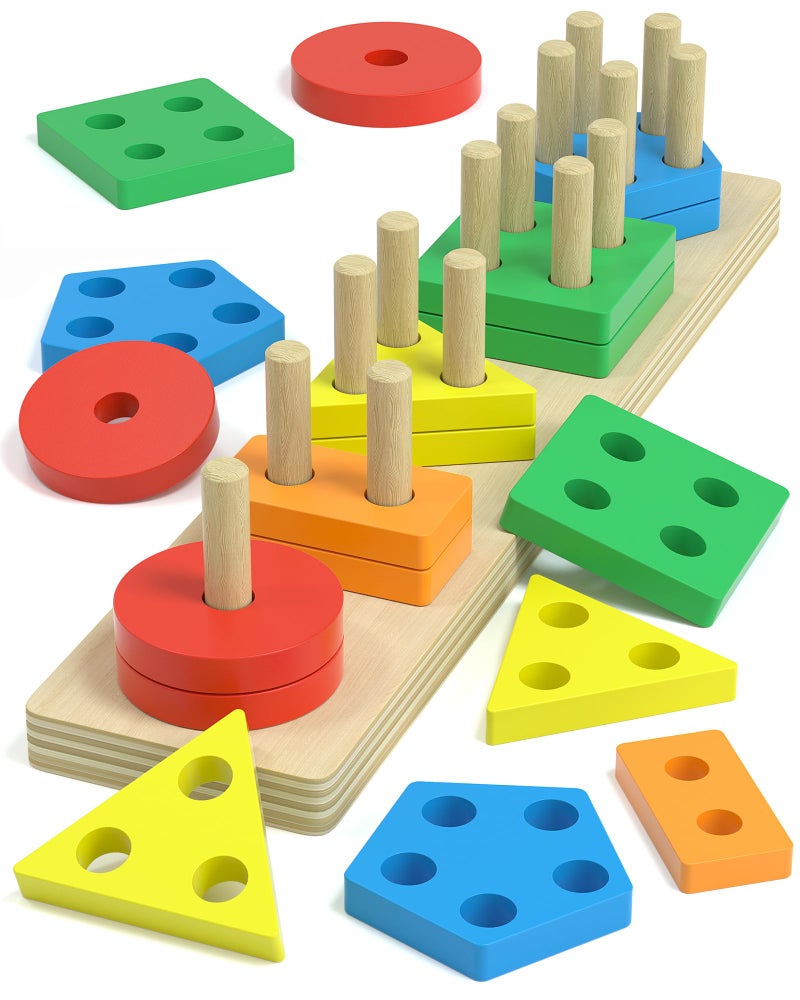 kecristv Montessori Toys for 1 2 Year Old Girl and Boy Birthday Gifts Shape Sorter Wooden Toys for Toddlers Age 13 24 Learning Educational Sensory Stacking Easter Basket Stuffers Toy Toddler Puzzles - Image 2