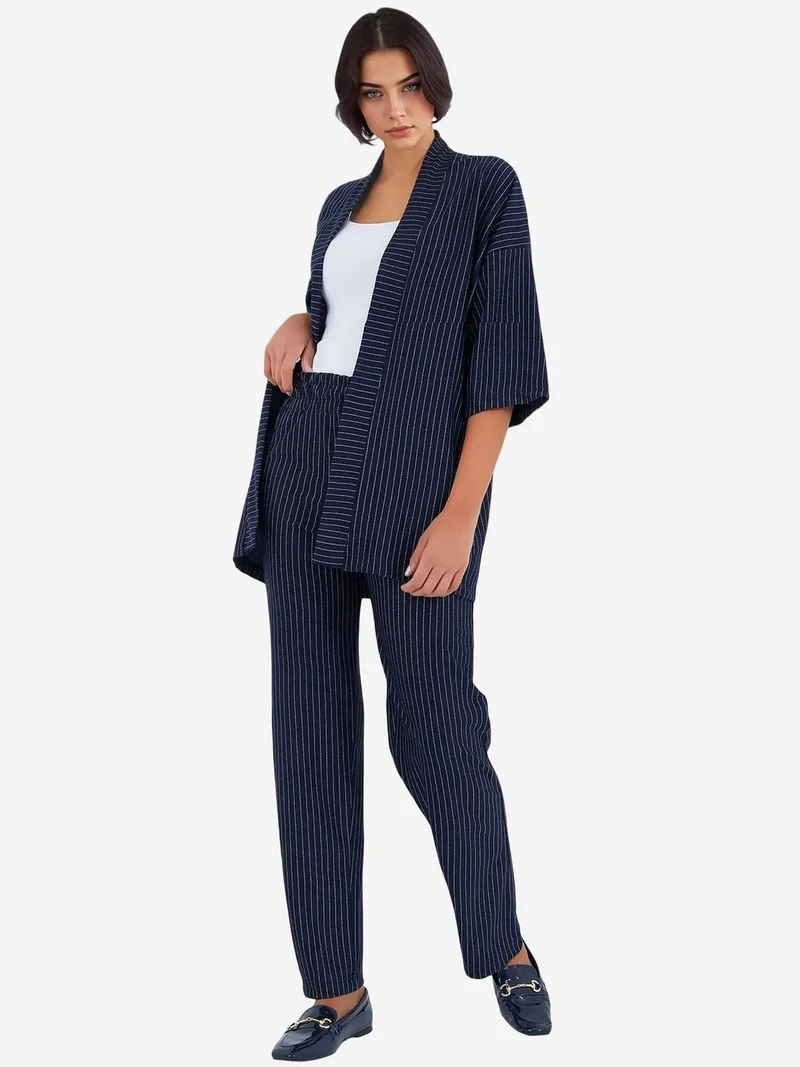 بيغ دارت طقم بنطلون كيمونو طويل مخطط من