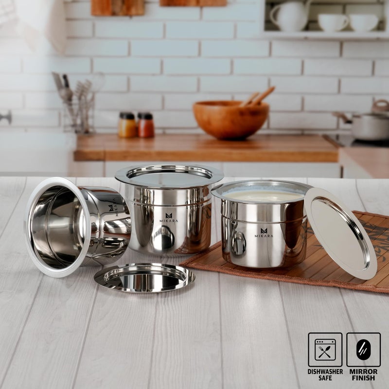 MIKARA طقم ميكارا من الفولاذ المقاوم للصدأ بقاعدة دائرية 350 مل 450 مل 550 مل / طقم قابل للتكديس (صغير 350، 450، 550 مل) / طقم صغير من الفولاذ المقاوم للصدأ مع غطاء - Image 4