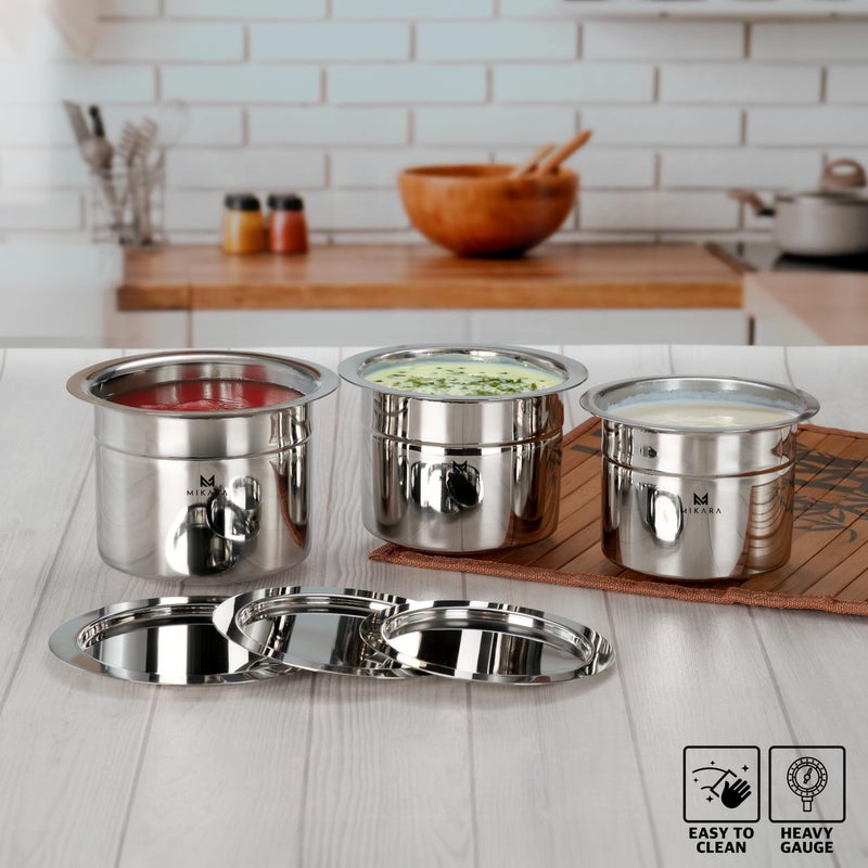 MIKARA طقم ميكارا من الفولاذ المقاوم للصدأ بقاعدة دائرية 350 مل 450 مل 550 مل / طقم قابل للتكديس (صغير 350، 450، 550 مل) / طقم صغير من الفولاذ المقاوم للصدأ مع غطاء - Image 5