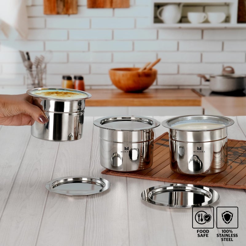 MIKARA طقم ميكارا من الفولاذ المقاوم للصدأ بقاعدة دائرية 350 مل 450 مل 550 مل / طقم قابل للتكديس (صغير 350، 450، 550 مل) / طقم صغير من الفولاذ المقاوم للصدأ مع غطاء - Image 2
