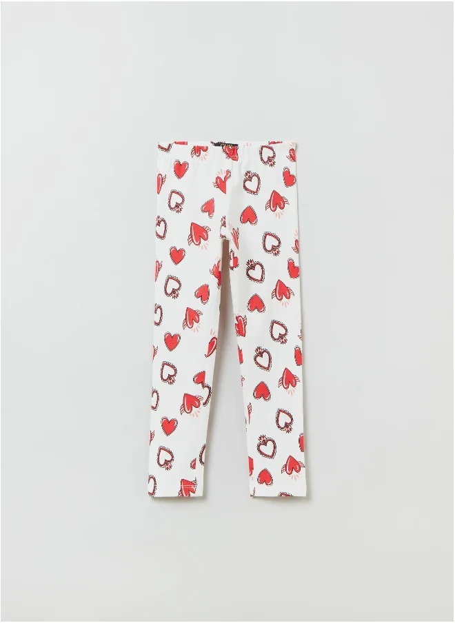 او في اس OVS Leggings In Stretch Cotton With Heart Print
