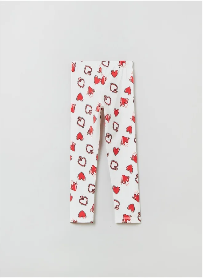 او في اس OVS Leggings In Stretch Cotton With Heart Print