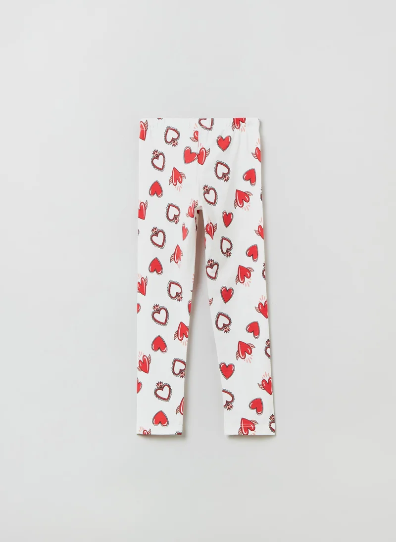 او في اس OVS Leggings In Stretch Cotton With Heart Print