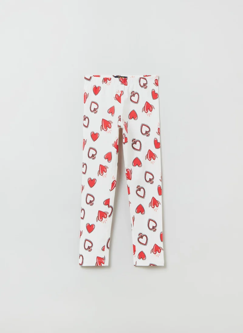 او في اس OVS Leggings In Stretch Cotton With Heart Print