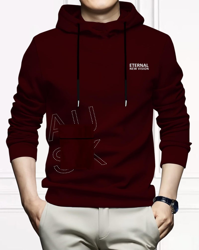 AUSK Men T-Shirt || Hoodie Tshirt for Men || Hooded T-Shirt with Full Sleeve for Mens Maroon - Image 2