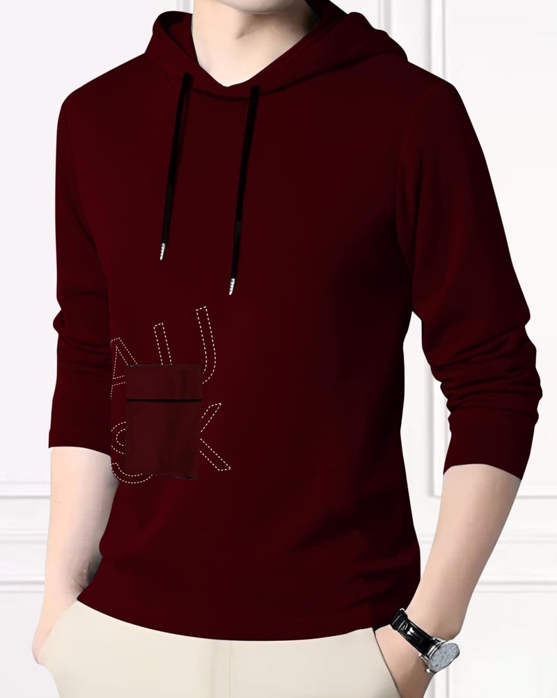 AUSK Men T-Shirt || Hoodie Tshirt for Men || Hooded T-Shirt with Full Sleeve for Mens Maroon - Image 3