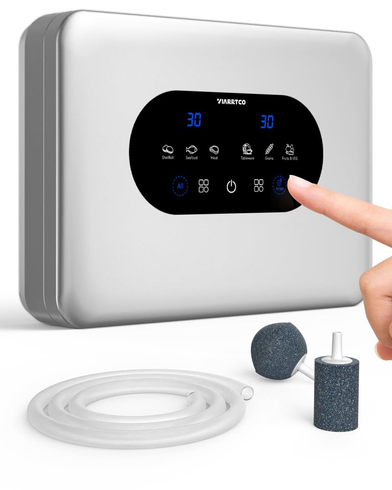 VIARRTCO Portable Ozone Machine Generation for Water and Air with Dual Outlets Negative Ion and TimerSilver 