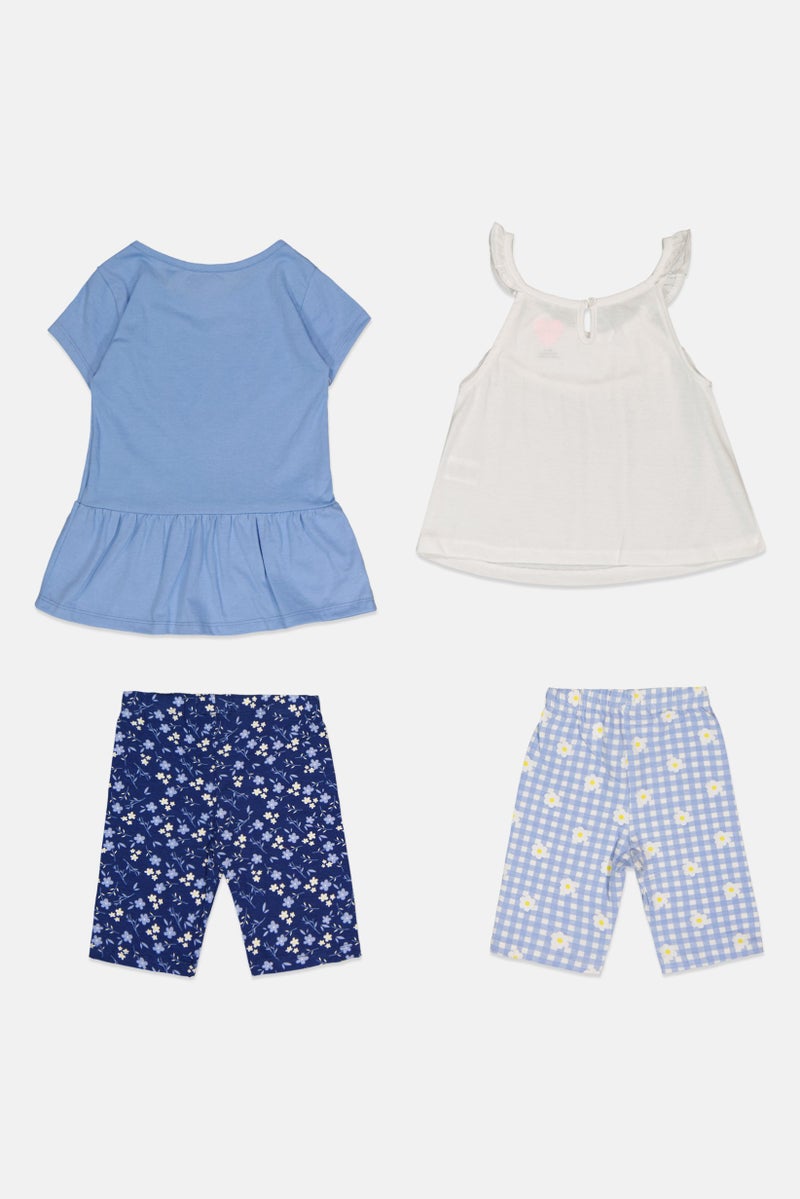 Freestyle طقم تي شيرت وشورت مزخرف بالأزهار للفتيات الصغيرات 4 قطع، متعدد الألوان - Image 2