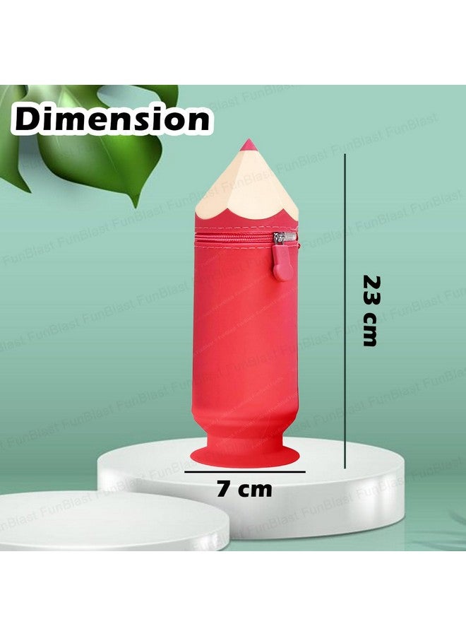 FunBlast Pencil Shaped Pouch - Multipurpose Zipper Silicone Pencil Case, Pen & Pencil Pouch Bag Case for School Supplies, Stationery Organizer Pouch Case for Girls (Red) - Image 2
