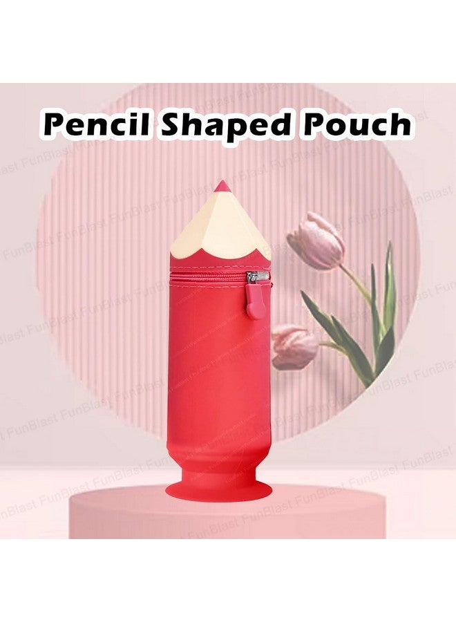 FunBlast Pencil Shaped Pouch - Multipurpose Zipper Silicone Pencil Case, Pen & Pencil Pouch Bag Case for School Supplies, Stationery Organizer Pouch Case for Girls (Red) - Image 5