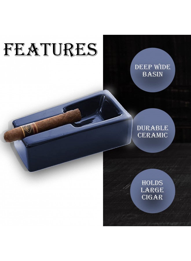 Mantello Cigars Mantello Cigar Ashtray- Cobalt Blue Ceramic Cigar Ashtray for Patio/Outdoor Use - Image 3