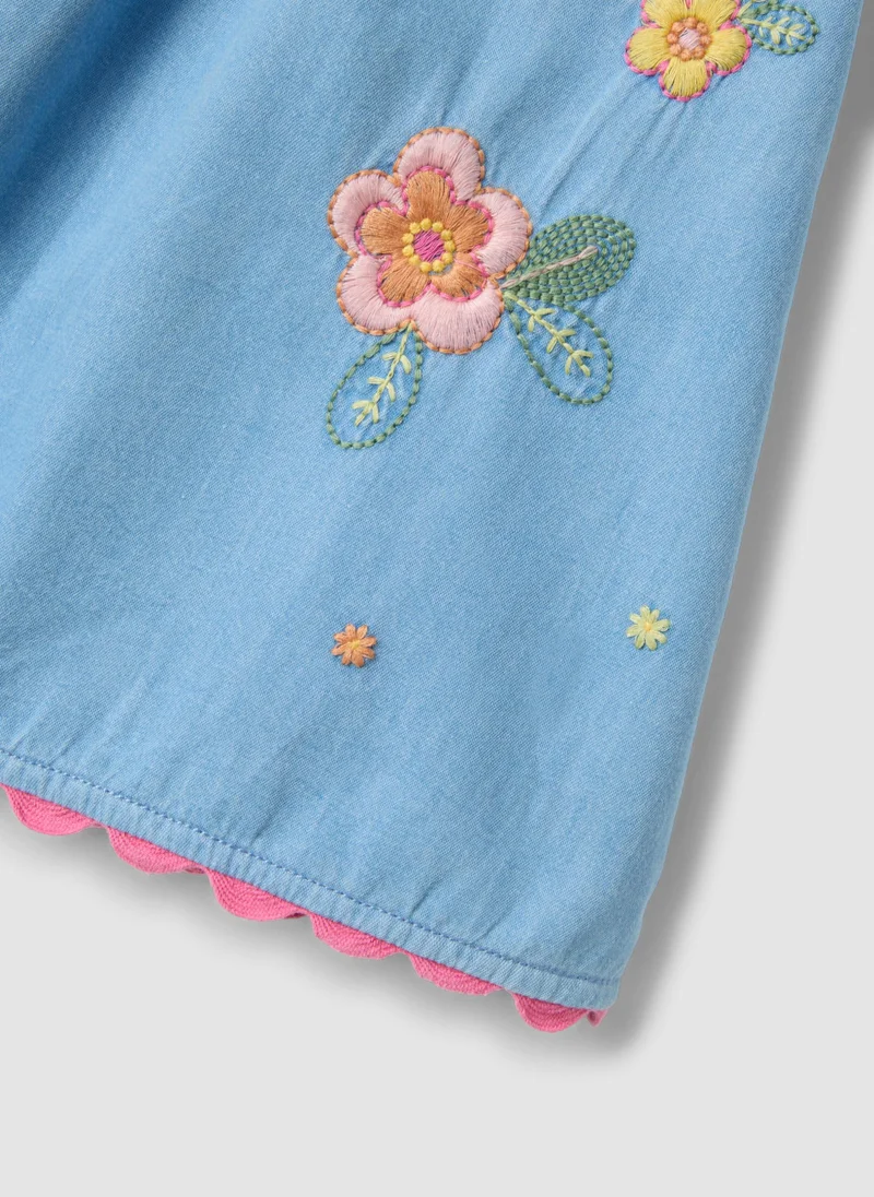Ovs  OVS Sky-Blue Pure Cotton Dress With Floral Embroidery for Women | Best Price UAE