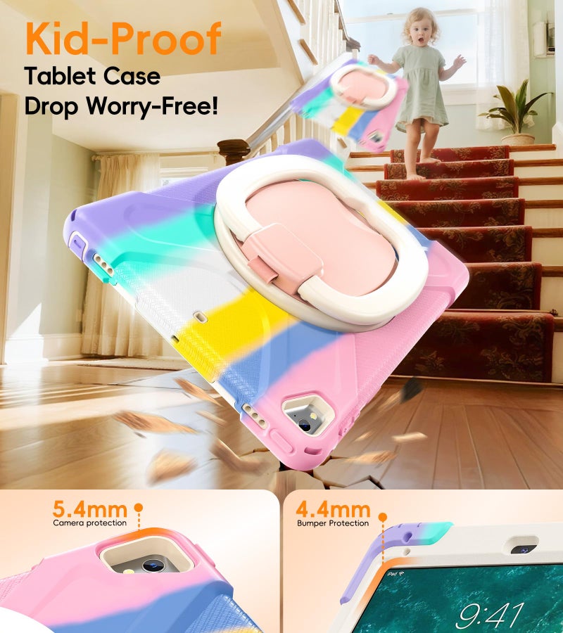 BATYUE Case for iPad 6th Generation 9.7 inch 2018, iPad 5th Gen 2017, iPad Air 2/ iPad Pro 9.7'',Shockproof Protective Cover with Pencil Holder &Rotating Bracket &Shoulder Strap (Colourful Pink) - Image 3