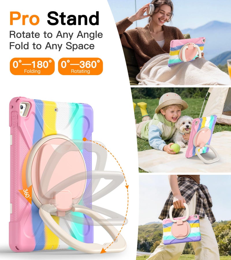 BATYUE Case for iPad 6th Generation 9.7 inch 2018, iPad 5th Gen 2017, iPad Air 2/ iPad Pro 9.7'',Shockproof Protective Cover with Pencil Holder &Rotating Bracket &Shoulder Strap (Colourful Pink) - Image 4