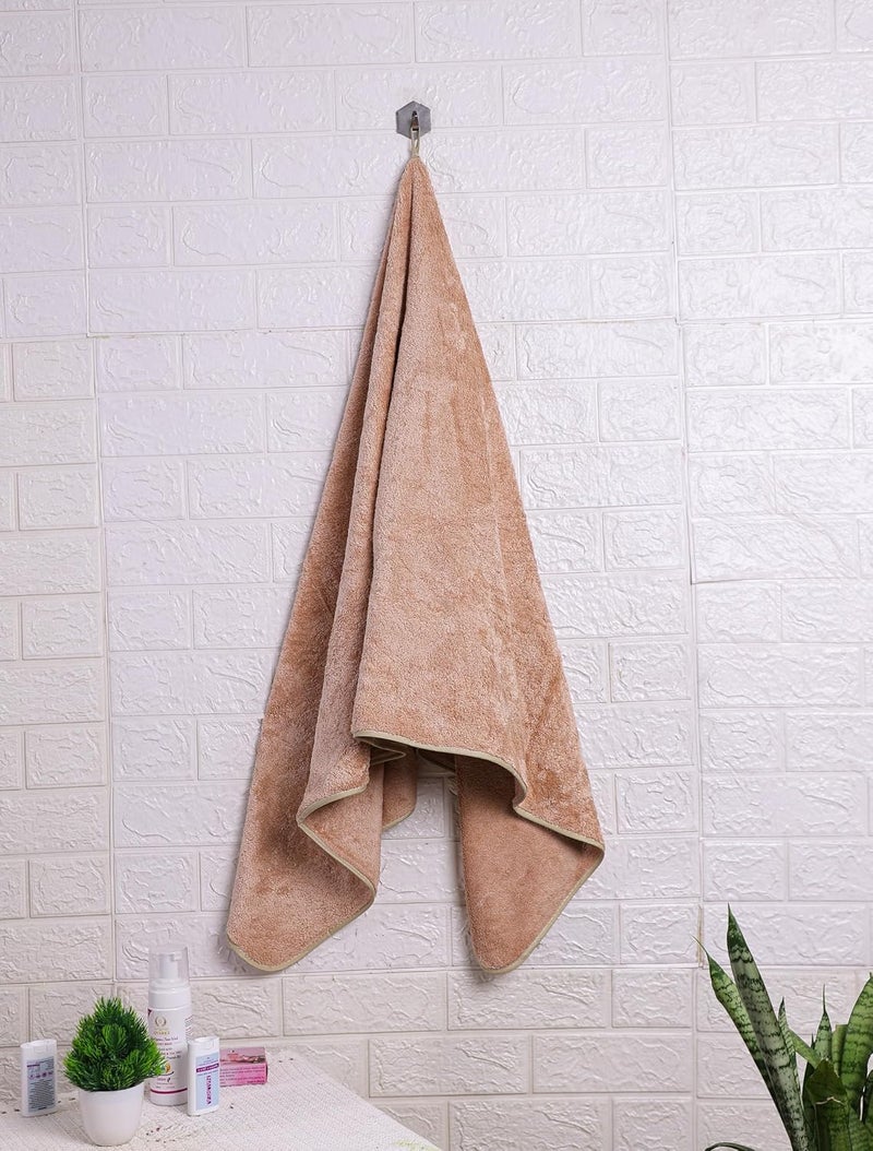 Fezora ® Microfiber Towels for Bath | Towels for Bath Large Size | Bath Towel- Super & Absorbent with Hook Quick Dry | 500 GSM | 1 Piece Bath Towel for Men/Women 70 cms x 140 cms (Beige) - Image 3