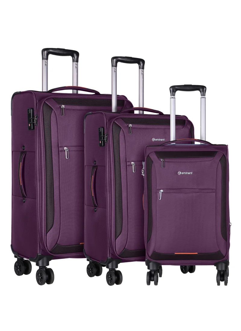 إيمينينت Unisex Soft Travel Bag Trolley Luggage Set of 3 Polyester Lightweight Expandable 4 Double Spinner Wheeled Suitcase with 3 Digit TSA lock E751 Purple