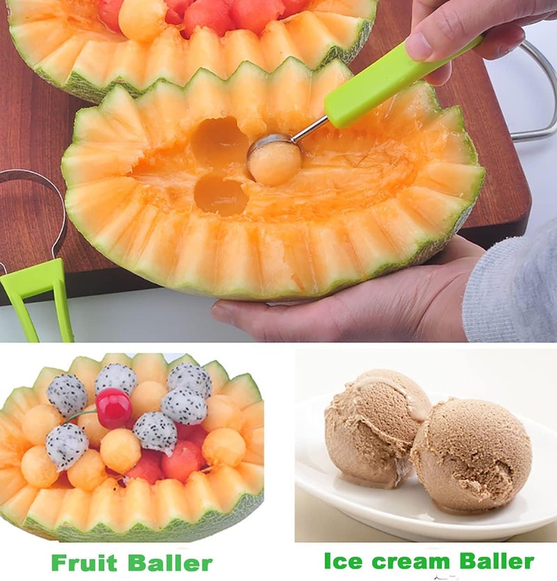 CukAid Melon Baller Scoop Set,Watermelon Scooper,4 In 1 Stainless Steel Fruit Carving Tools Set,Watermelon Slicer Ice Cream Baller,Fruit Cutters Seed Remover,Perfect Tools for Making Fruit Shapes(4 In 1) - Image 3