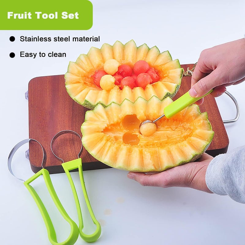 CukAid Melon Baller Scoop Set,Watermelon Scooper,4 In 1 Stainless Steel Fruit Carving Tools Set,Watermelon Slicer Ice Cream Baller,Fruit Cutters Seed Remover,Perfect Tools for Making Fruit Shapes(4 In 1) - Image 2